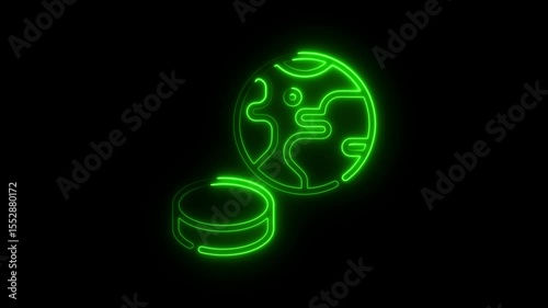 Animated neon green earth and disc abstract design on black background