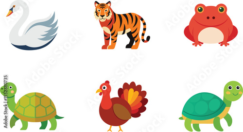 White swan tiger frog turkey and two turtles orange tiger
