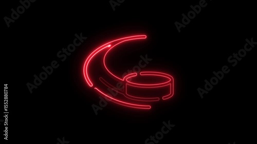 Glowing red neon light abstract animated shape on black background for creative design or branding