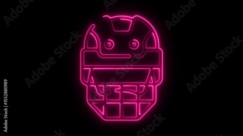 Pink neon hockey helmet icon against black background modern graphic design for sport and safety