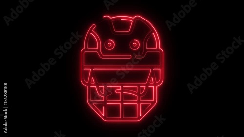 Animated red neon hockey helmet icon on black background loopable sports graphic element