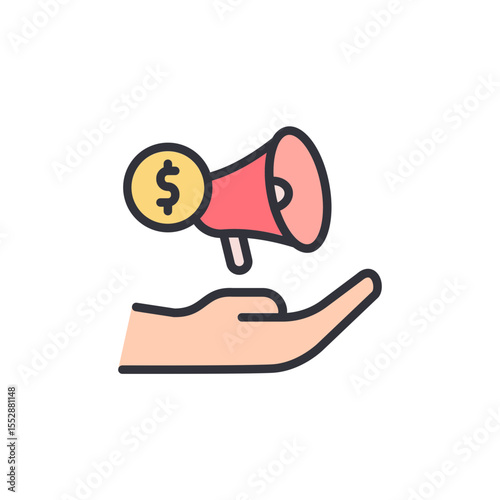 Hand Holding Megaphone With Coin Symbolizing Business Investment Promotion