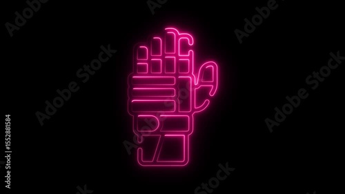 Glowing pink neon hand gesture against black background animated loop for design and visuals