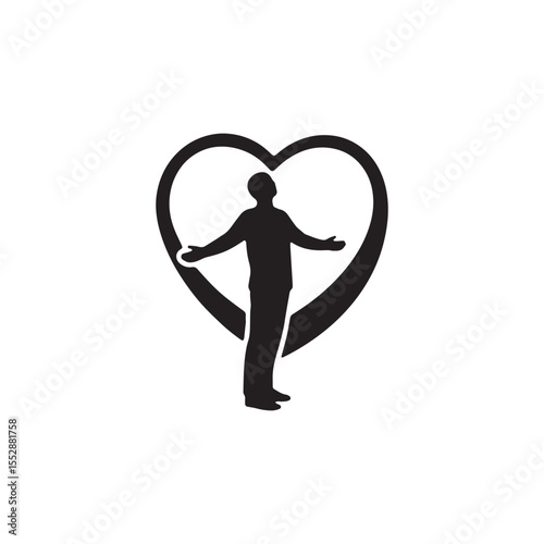 Vector art of person in a heart with arms outstretched isolated on white background