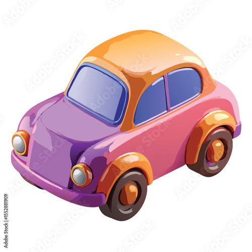 Glossy 3d plastic toy cars in vibrant colors vector art design 
