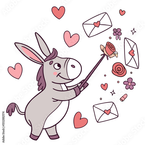 Valentine Blush themed SVG: Silly Donkey with with a magic wand in a Valentine environment