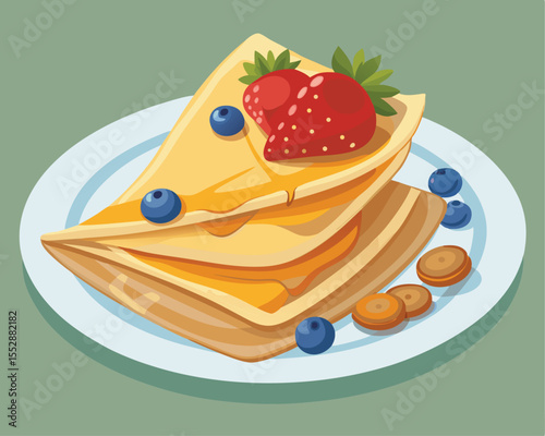 Golden thin crepes folded elegantly on a plate vector art design 