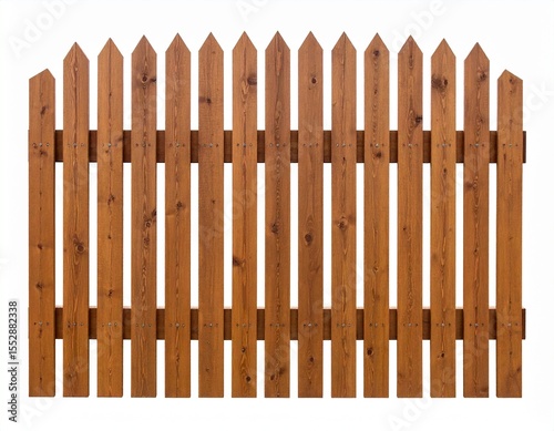 Brown wooden fence isolated on a white background that separates the objects.