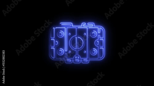 Illuminated neon hockey rink icon animation against black background glowing abstract sport concept
