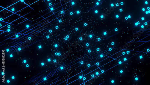 3D rendering. Abstract geometric background with neon lights.