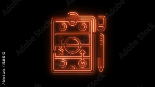 Neon animated coaching board icon on black background for strategy concepts