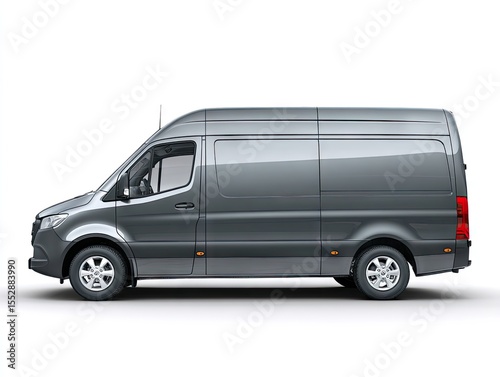 Sleek, dark-grey cargo van, side profile view against a white background.  Modern design, large cargo area, and alloy wheels photo