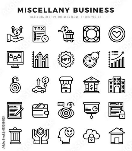 Set of Lineal Miscellany Business Icons. Lineal art icon. Vector illustration
