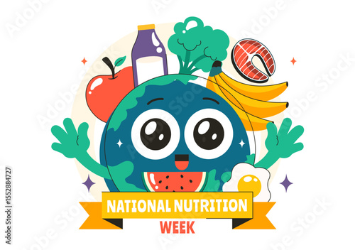 National Nutrition Week Day Illustration on September 7 Featuring Healthy Food and Lifestyle Choices such as Fruits and Vegetables in a Background