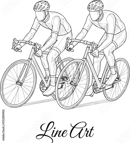 Two Cyclists Racing Bikes, Professional Bicycle Riders Duo, Two cyclists riding