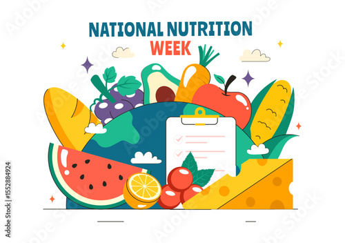 National Nutrition Week Day Illustration on September 7 Featuring Healthy Food and Lifestyle Choices such as Fruits and Vegetables in a Background