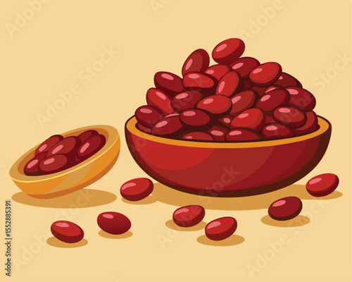 Raw red kidney beans scattered on a rustic wooden surface vector art design 