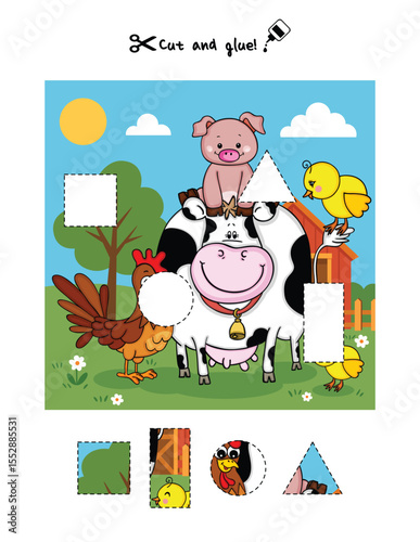 Farm Animals Cut and Glue Activity