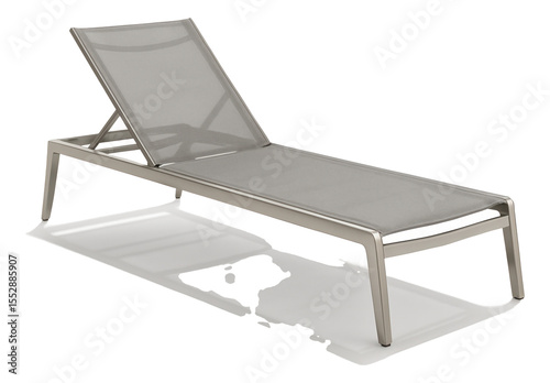 An outdoor chaise lounge for a terrace, with a sleek metal frame and breathable fabric cover.