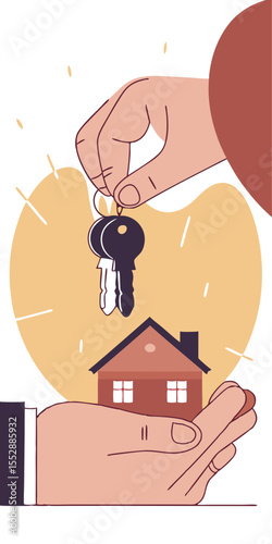 Close-up of house keys being handed over, symbolizing property ownership, real estate transactions, or rental agreements.