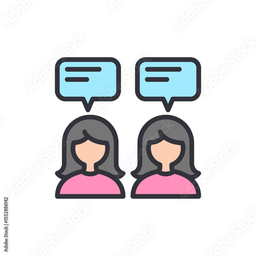 Two Women Characters Communicating With Speech Bubbles In Bright Colors