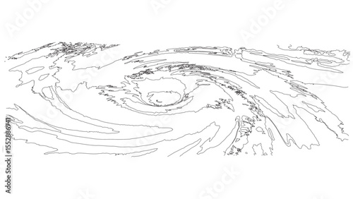 View from space from above on a hurricane tornado swirl of clouds and wind line art