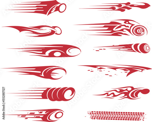 Collection of red tribal speed lines and flame graphics for automotive decoration and racing enthusiasts