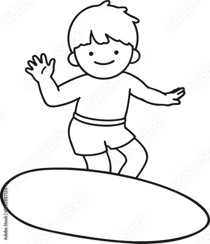 Surfing boy character line art for coloring