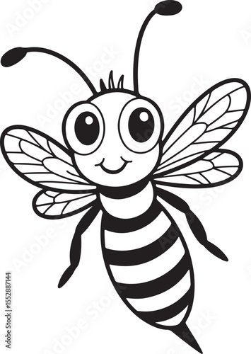 Flying Cartoon Bee - Printable Happy Bumblebee Outline