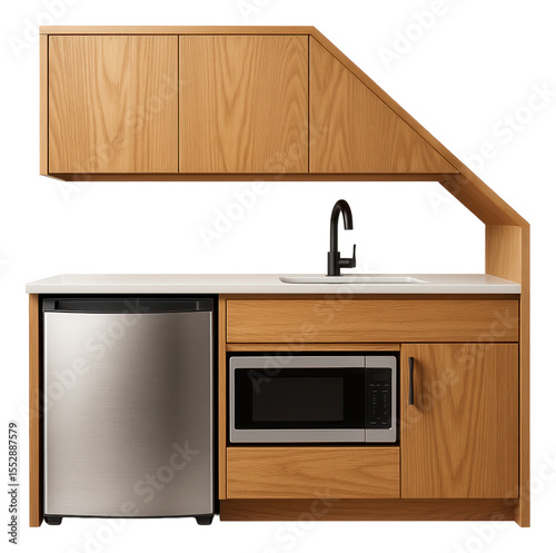 Attic kitchenette with a mini fridge and microwave, perfect for an in-law suite in a suburban home.