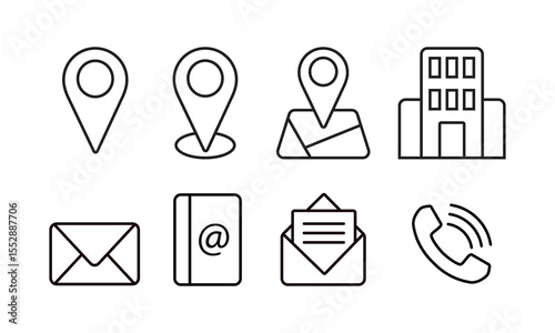 Outlined icon of business contact set. Suitable for design element of business card, personal identity information, and company profile symbol. Simple contact icon collection. Free Vector