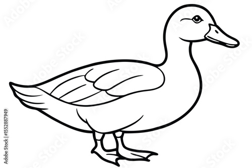 Isolated duck in a black outlined style with a smooth, contoured appearance