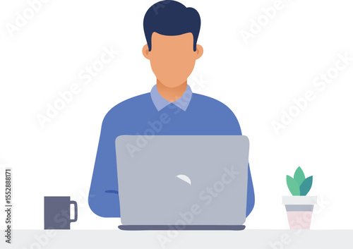 Young professional tech worker in modern office vector art design 