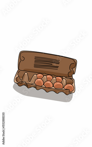 Fresh raw eggs in a paper container. Material Healthy raw food