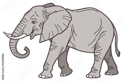 A stylized red and gray elephant with fiery ears glares intensely forward in this design