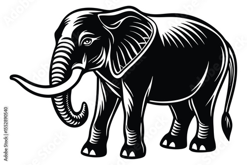 Majestic monochrome showing an enormous elephant standing still, highlighting its grand size