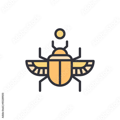 Stylized Scarab Beetle Icon With Wing Details In Golden Hue