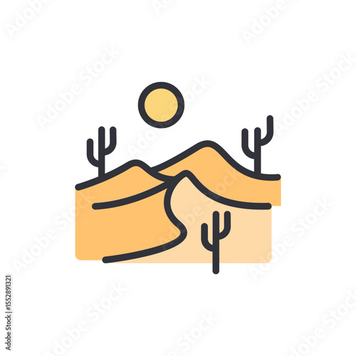 Stylized Desert Scene With Cacti And A Symbolic Sun Design