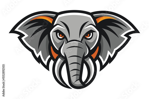 Strong elephant head outlined shows majestic tusks, textured trunk, and expansive ears