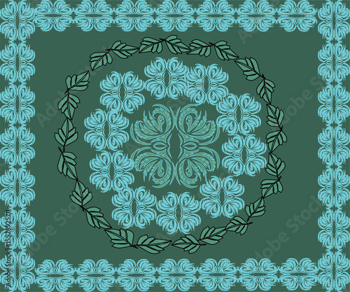 ornamental round frame in green shade 