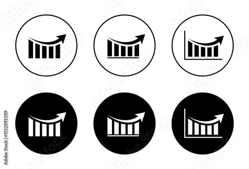Recovery bar graph icon set. Rebound after downturn symbol on black circle