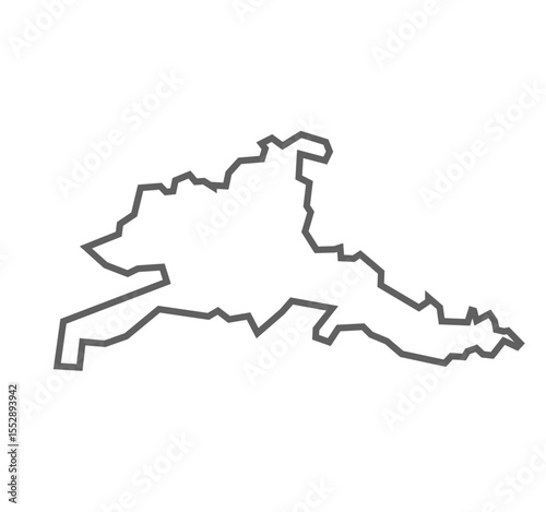 Agra District Vector Map with Bold Black Outline of Uttar Pradesh, India