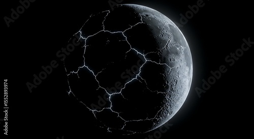 Abstract View of a Planet with Cracked Surface in Space