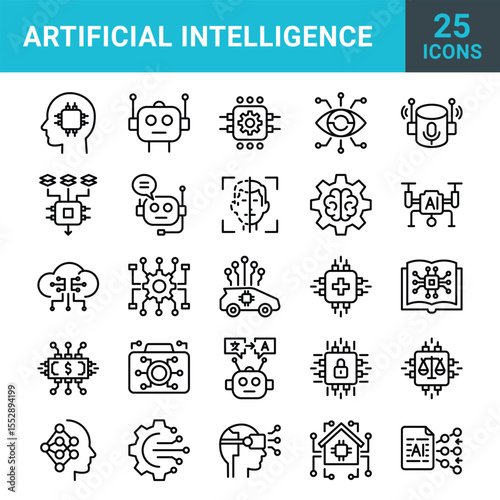 Artificial Intelligence line icons for use any project.