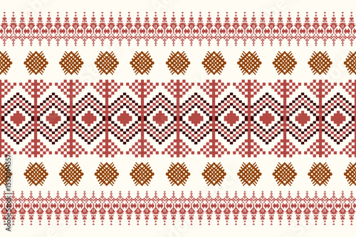 Ikat ethnic geometric abstract embroidery oriental traditional seamless pattern. Native geometry decorative design for fabric, clothing, wallpaper, background, interior, decoration, illustration