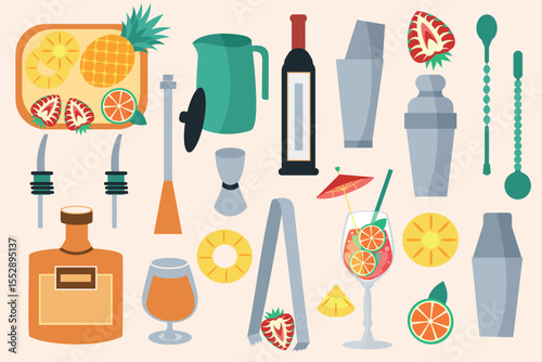 Cocktail bar set. Vector.