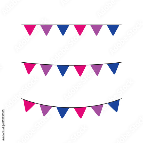 Pink, purple, and blue colored party bunting, as the colors of the bisexual flag. LGBTQI concept. Flat design illustration.	