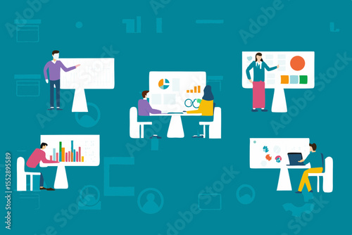 Business team meeting working analytics and monitoring financial report graph for planning concept