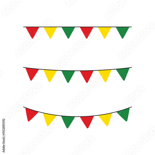 Red, yellow and green colored party bunting as the colors of the Black History Month flag. Flat design illustration.	