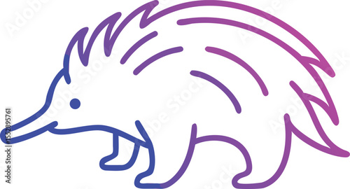 Stylized echidna outline features gradient from blue to purple across its quills and body